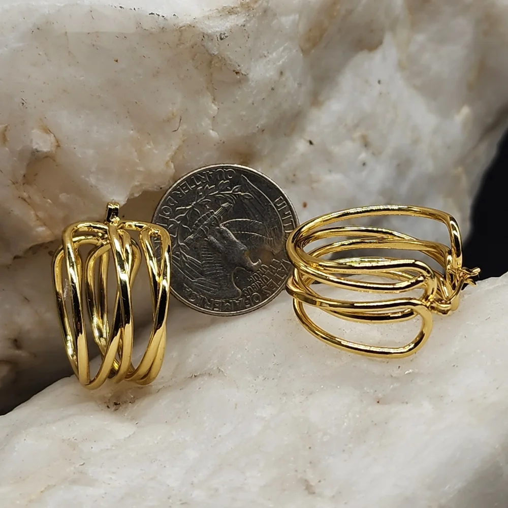 Rhodium/ 18 kt Gold Plated Hoops Earrings/Studs Contemporary Design